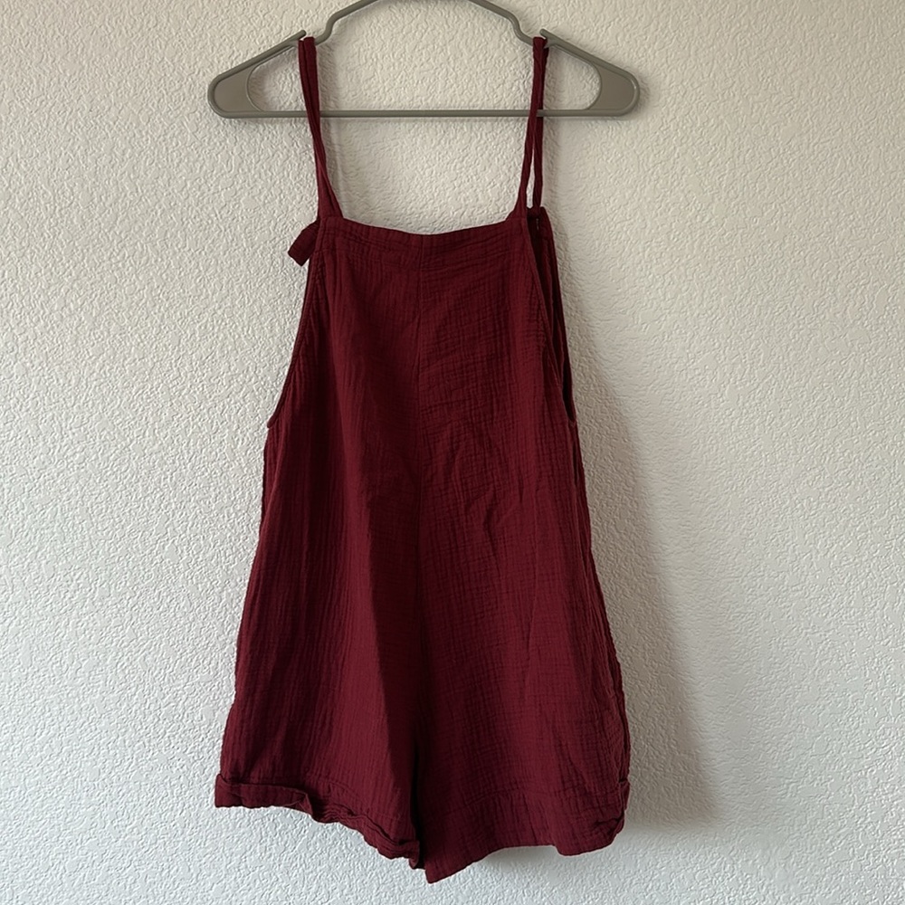 Zara slubbed cotton maroon mother pearl overall romper! - Picture 7 of 9